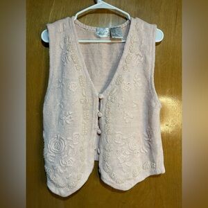 Vintage Pastel Pink Embroidered Knit Vest‎ 🌸 Cottagecore Grandma Style large